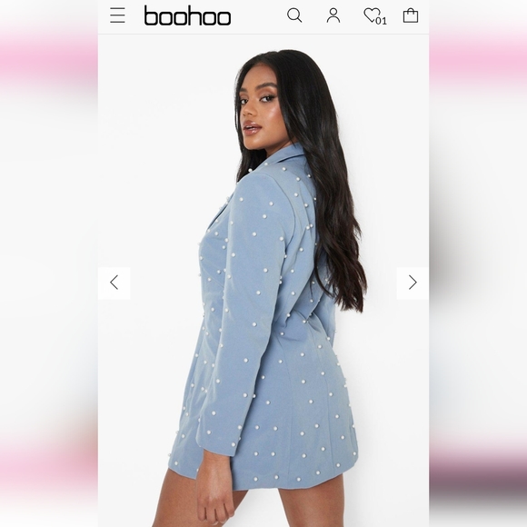 Blue Blazer Dress with Pearls - Picture 3 of 5